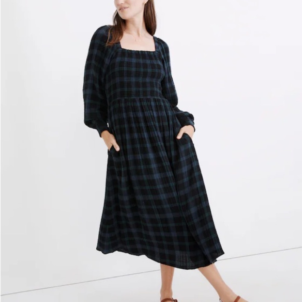 Madewell NWOT Lightspun Lucie Long-Sleeve Smocked Midi Dress size Medium